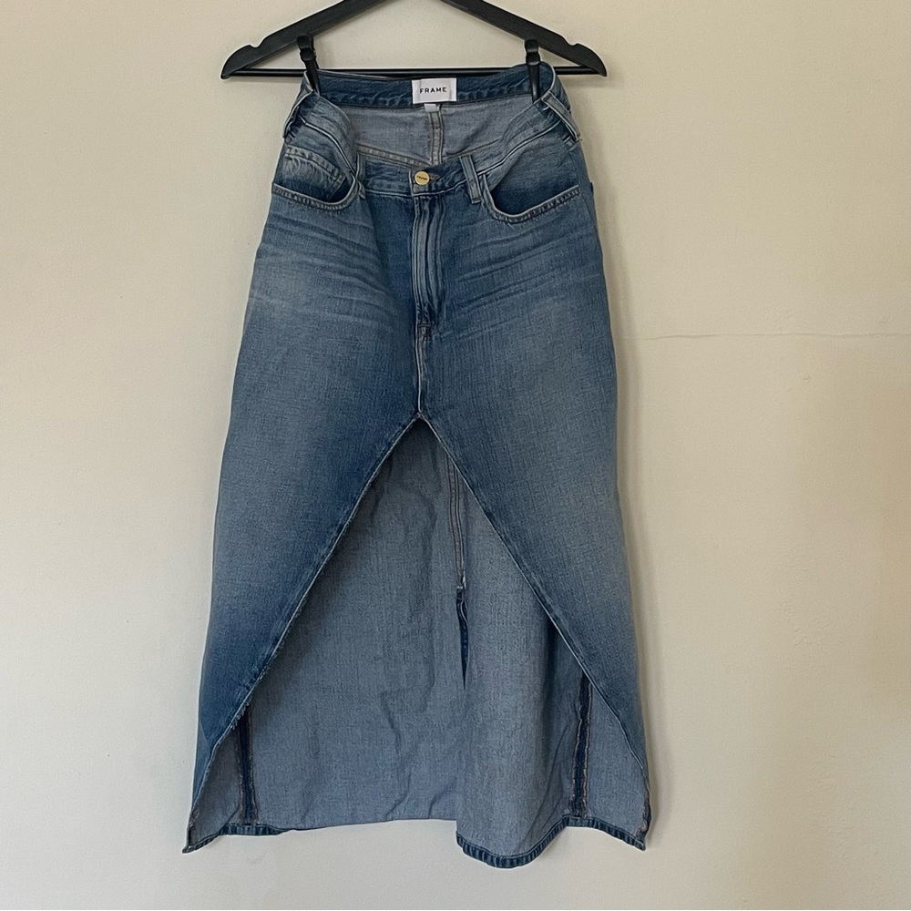 Frame Maxi Denim Skirt with Slit